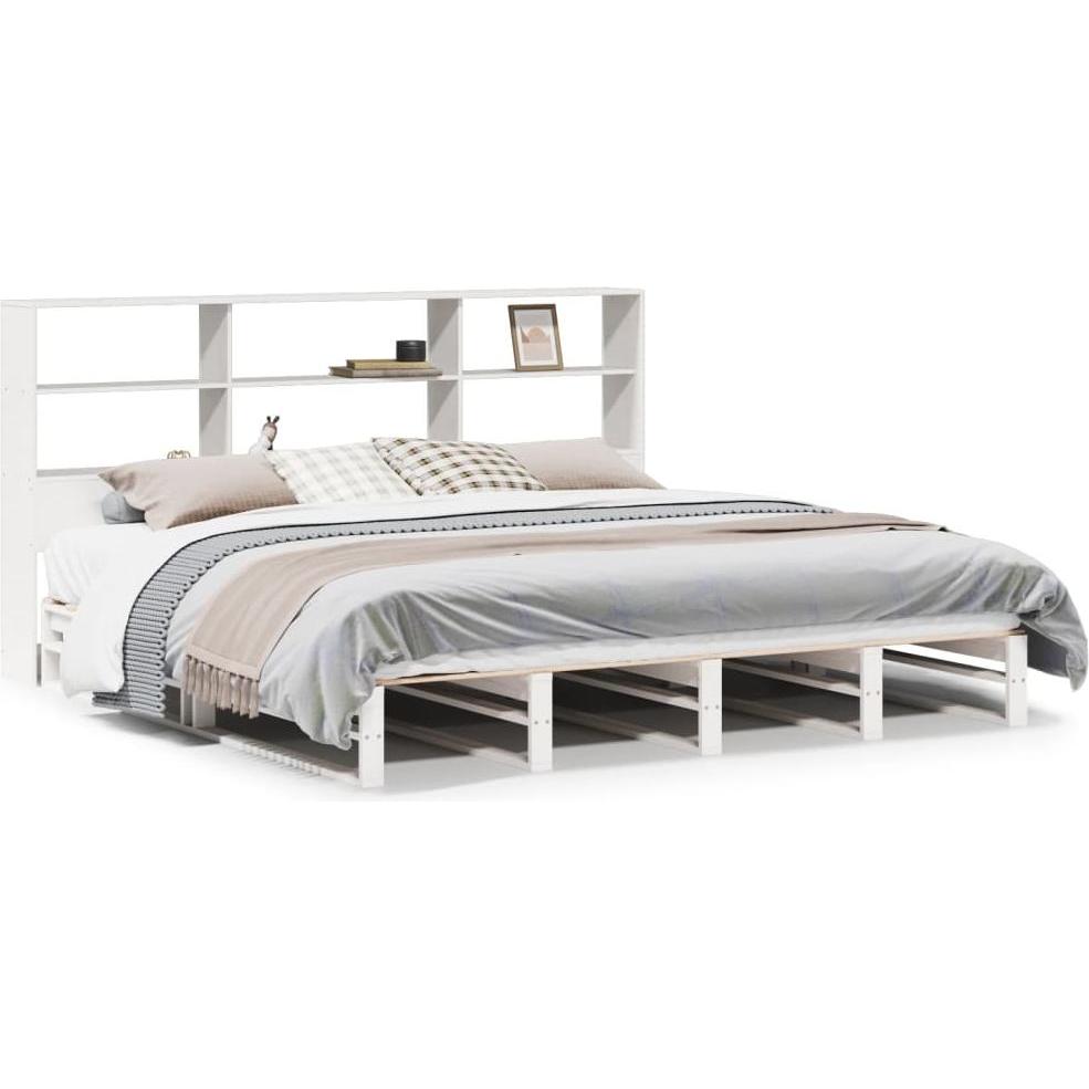 VidaXL, Bett, Massivholzbett Holzbett Bett mit Regal ohne Matratze Weiss 200x200cm (200 x 200 cm)