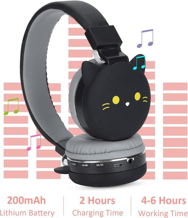 Produktbild Yunseity Kinder-Kopfhörer kleine schwarze Katze mit Mikrofon, Faltbar, Bluetooth