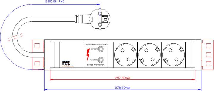 Image du produit Bachmann Profilé pour artisans 12x contact de protection 2m (3x, CEE 7/3, 2 m)