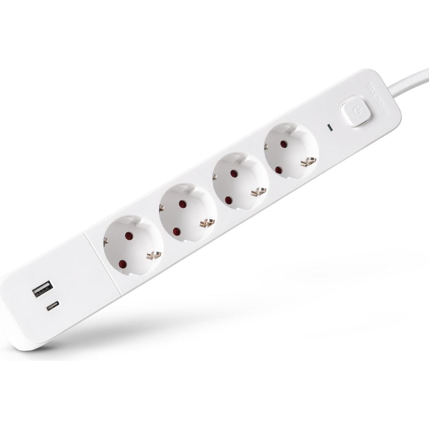 Entac, Ciabatta multipresa, Steckdosenleiste 4fach 1x USB-A & 1 USB-C, 1,5m weiss (4x, Tipo 25, 1.50 m)