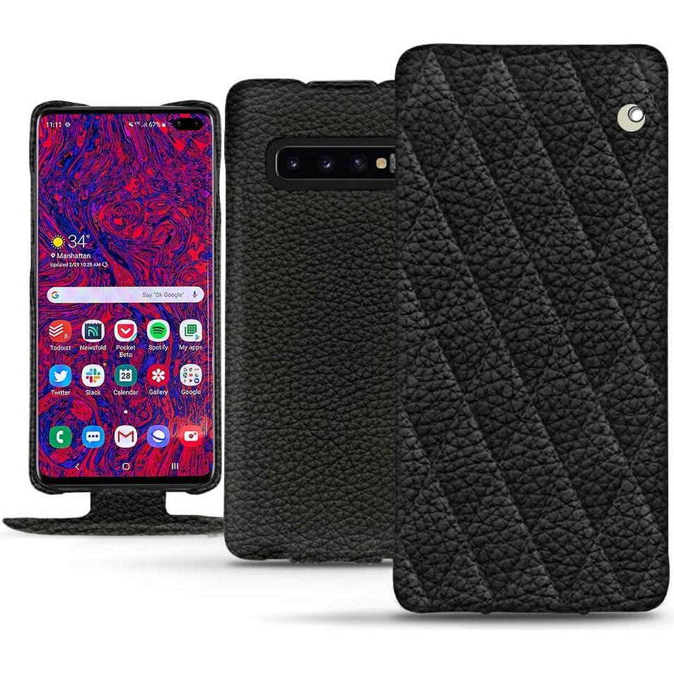 Noreve Lederschutzhülle vertikal (Samsung Galaxy S10+), Smartphone Hülle, Schwarz