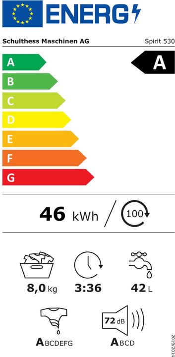 Energie-Label Schulthess Waschmaschine Spirit 530, Füllmenge 1-8 kg, Energy Label A, Türbandung rechts, Aquastop, Titan (8 kg, Rechts)