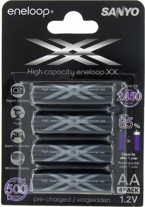 Produktbild AccuCell 4x Sanyo Eneloop XX HR-3UWX 2500mA, Schnelladegerät LCD-Display (4 Stk., AA, 3000 mAh, Ladegerät inkl. Akku)