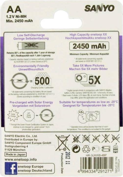 Image du produit AccuCell 4x Sanyo Eneloop XX HR-3UWX 2500mA, chargeur rapide écran LCD (4 pcs, AA, 3000 mAh, Piles rechargeables + chargeur)