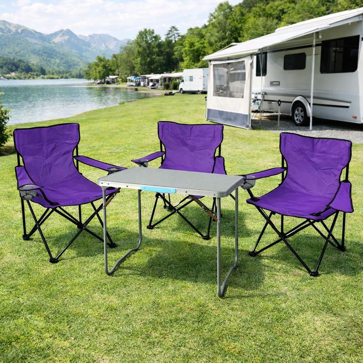 Produktbild Mojawo 4-teiliges Campingmöbel Set lila XL Tisch 80x60x68cm + Campingstühle