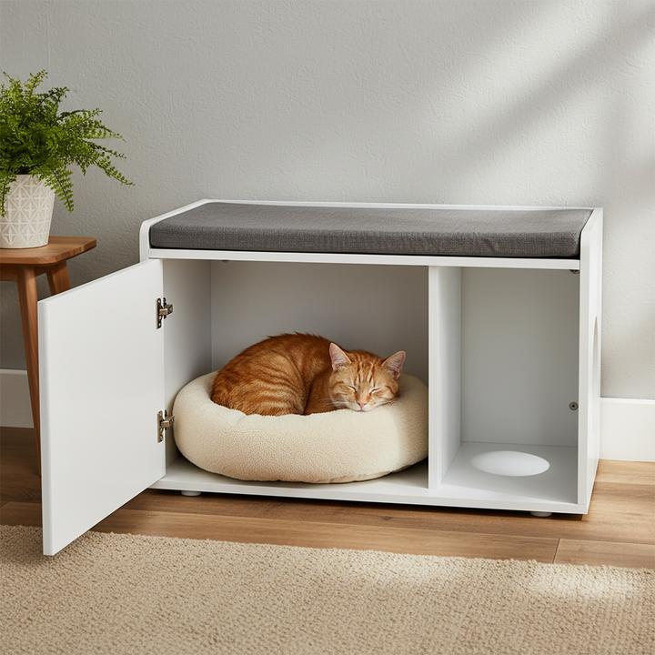 Actual product image Relaxdays Cat Cabinet with Bench (Cat litter box closed)
