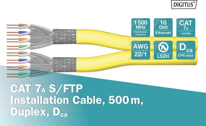Produktbild Digitus Cat.7A S/FTP, Verlegekabel, 500 m, duplex, Dca (SFTP, CAT7a, 500 m)
