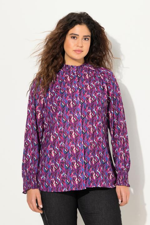 Produktbild Ulla Popken Bluse, Smok-Details, A-Linie, Stehkragen, Langarm (62)