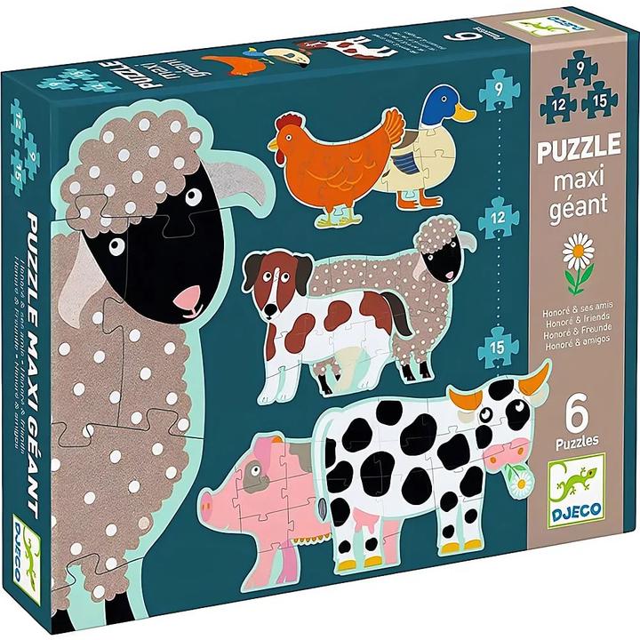 Image du produit Djeco Puzzle géant Honoré et ses amis 9/12/15 pièces (36 pièces)