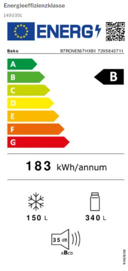 Energie-Label Beko B7RCNE567HXB1 (490 l)