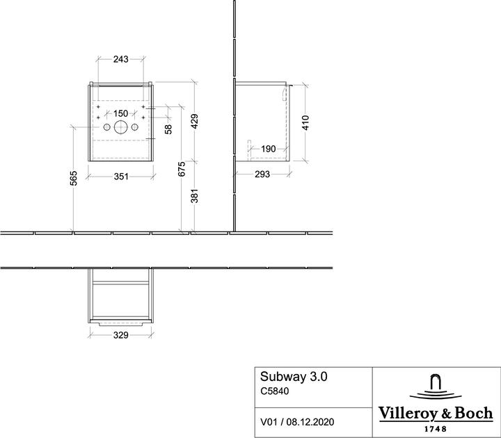Actual product image Villeroy & Boch Subway 3.0, washbasin vanity unit, 351x429x309 mm, 1 door stop (hinge) right, C5 (35 x 31 x 43 cm)