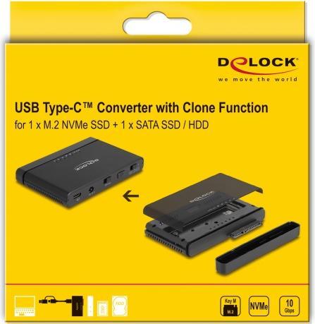 Image du produit Delock Convertisseur USB Type-C pour 1 x SSD M.2 NVMe + 1 x SATA SSD / HDD