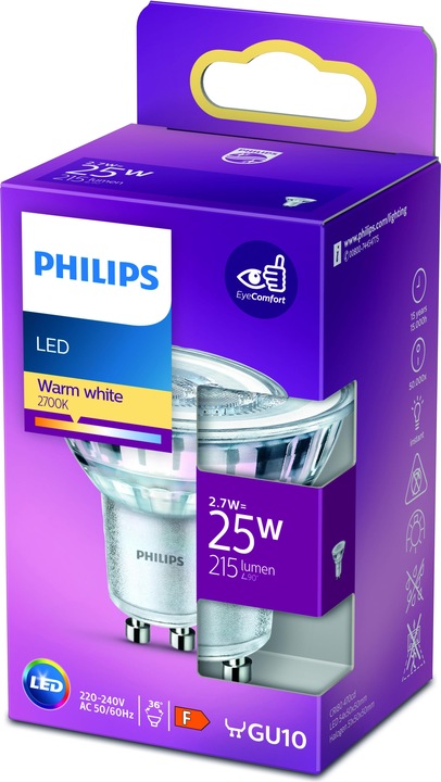Actual product image Philips Lamp 2.7 W (25 W) GU10 Warm white (GU10, 3.10 W, 215 lm, 1 x, F)