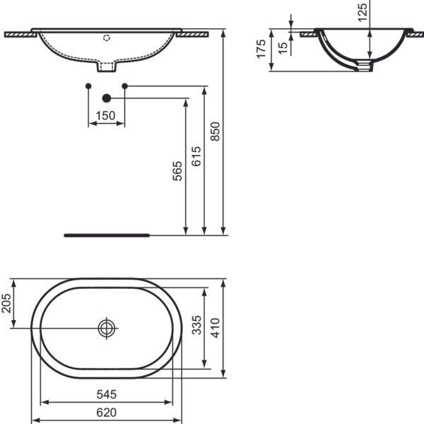 Produktbild Ideal Standard Connect Einbauwaschtisch oval 620mm E5049 (410 mm, 620 mm)