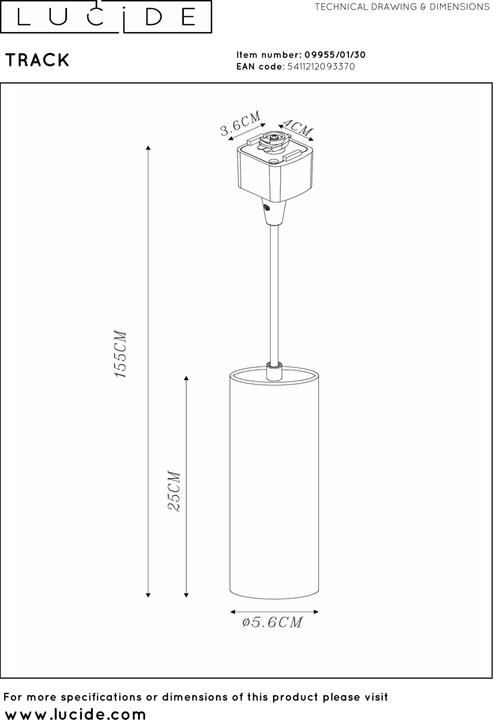 Produktbild Lucide TRACK FLORIS pendel - Schienensystem - 1xGU10 - Schwarz 09955/01/30 (GU10)