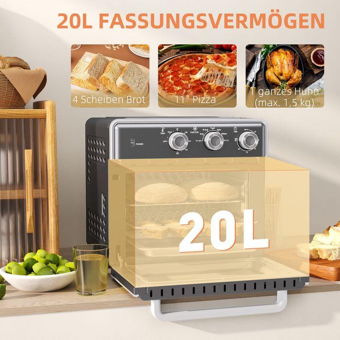 Immagine prodotto Swisshandel24 Minibackofen mit Umluft 20L Mini Ofen mit Backblech, Grillrost und Krümelblech, 90-230°C