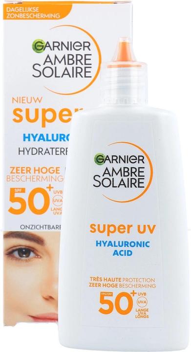 Actual product image Garnier Ambre Solaire Super Uv Hyaluronic Acid Spf50+ Hydrating Fluid (SPF 50+, 50 ml)