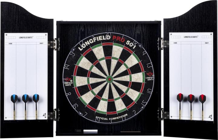 Longfield Darts Holzschrank mit Sisal-Dartscheibe inkl. Dartset
