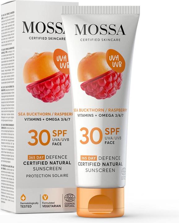 Actual product image Mossa Spf30 Sunscreen Raspberry Natural 50ml (Suntan cream, SPF 30, 50 ml)