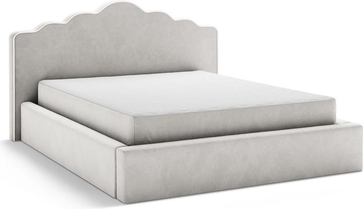 Actual product image Micadoni Velvet Storage Bed With Headboard, "Dream", Ivory and Light Grey, 222x220x122 Made in Europe (180 x 200 cm)