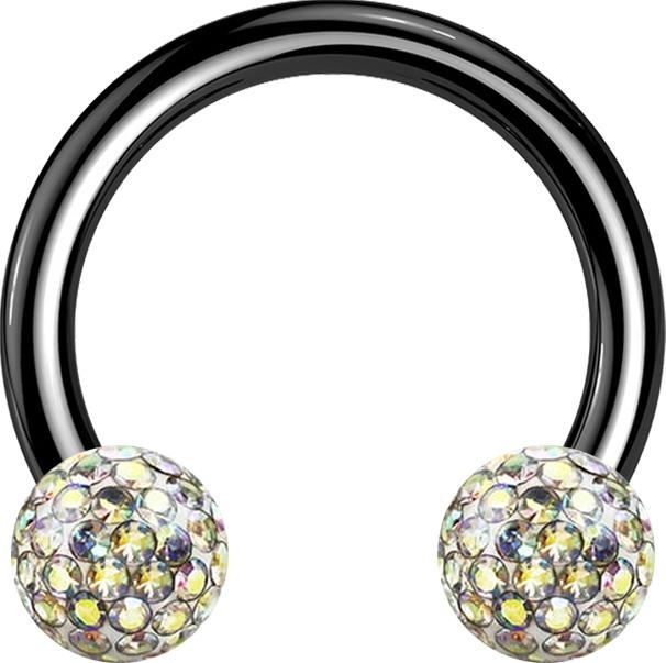 Star Piercing Micro Circular Barbell schwarz mit zwei Kristall Kugeln multicolor Epoxy Schutzschicht (ohne Messing, Titan G23)
