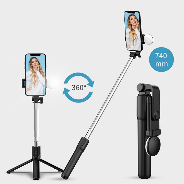 Produktbild Hurtel Selfie stick WR1YXS telescopic tripod 0.71m with round lamp - black