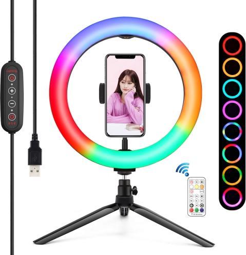 Image du produit Puluz Lampe annulaire de 26 cm Marquee LED RGBWW Selfie Ring Light + support de trépied & télécommande & (Éclairage annulaire)