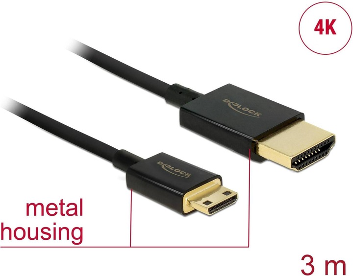 Produktbild Delock HDMI-A/HDMI Mini-C, HDMI-Kabel HDMI Typ A (Standard) HDMI Type C (Mini) (3 m, HDMI)