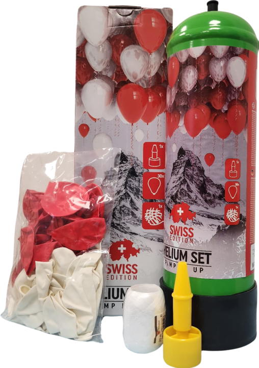 Produktbild Pimp It Up Helium-Set Swiss Edition Rot/Weiss (2,2 Liter / 30 Luftballons)