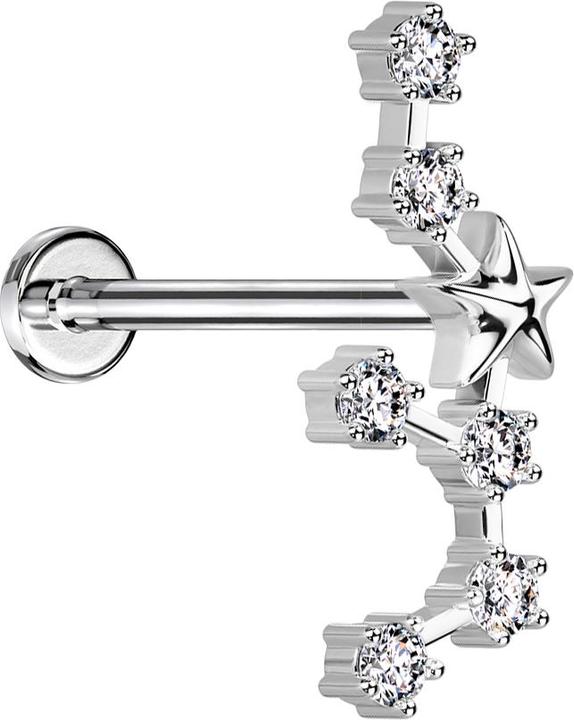 Produktbild Star Piercing Micro Labret Innengewinde silber Sternzeichen Schütze mit Kristallen (Messing, Chirurgenstahl 316L)
