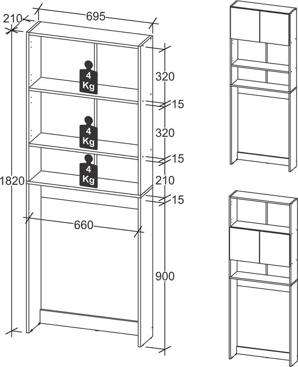 Image du produit VCM Waschmaschinenschrank | Praktischer Überbauschrank mit viel Stauraum | Masse ca. B. 70 x H. 182 x T.