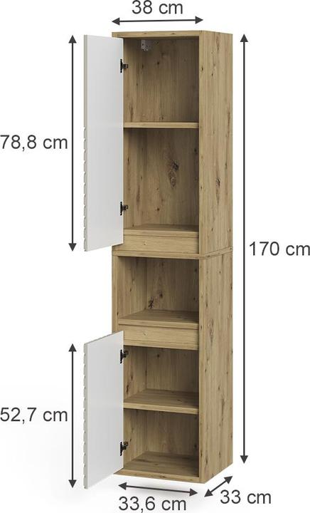 Actual product image Vicco Bathroom cabinet Viola, Artisan oak/Cashmere, 38 x 170 cm (33 x 33 x 170 cm)
