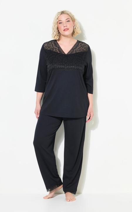 Produktbild Ulla Popken Pyjama, Spitzeneinsatz, V-Ausschnitt, 3/4-Arm (46, 48)