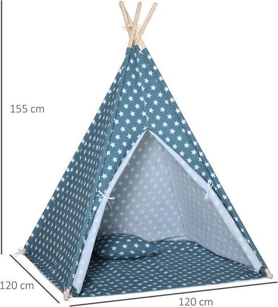 Produktbild Swisshandel24 Kinderzelt Indoor Tipi Kinderzimmer Tipi Zelt Outdoor faltbar Blau 120 x 120 x 155 cm