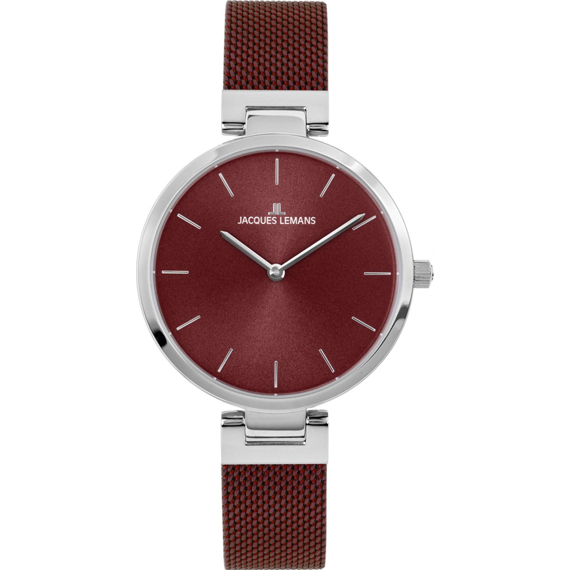 Jacques Lemans, Armbanduhr, Damenuhr Classic, Rot, (Analoguhr, 34 mm)