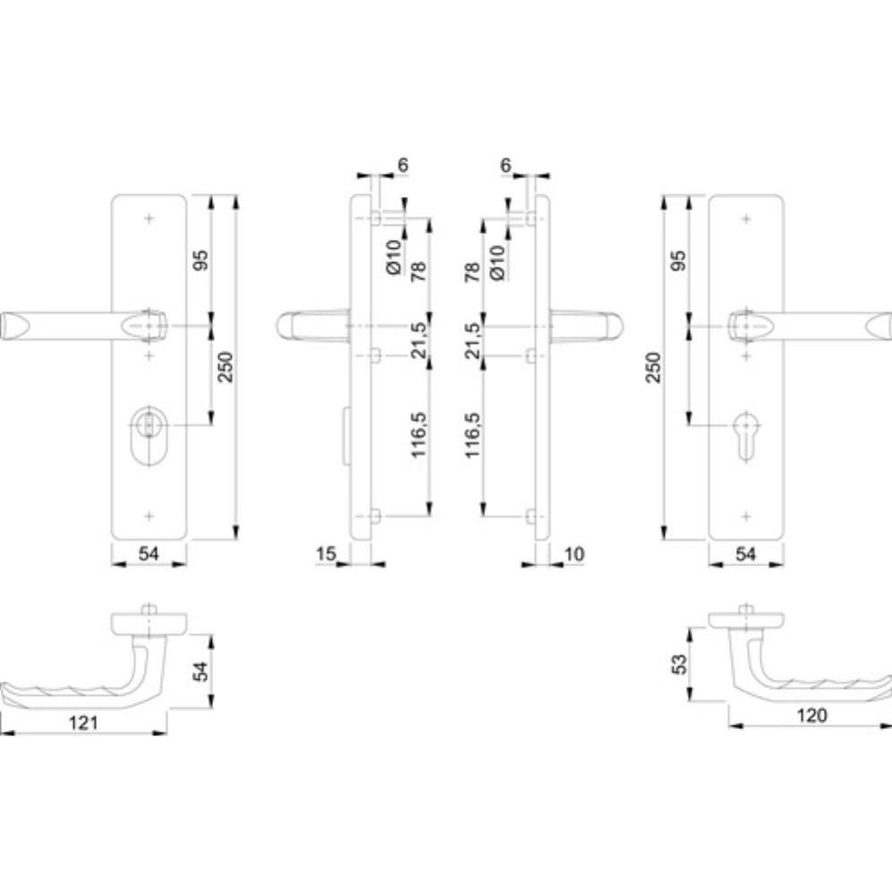 Thumbnail - Hoppe, Türgriff + Fenstergriff, Schutzgarnitur London 113/2222ZA/2210 Aluminium F1 92 mm 67-72 mm (Türgriff)