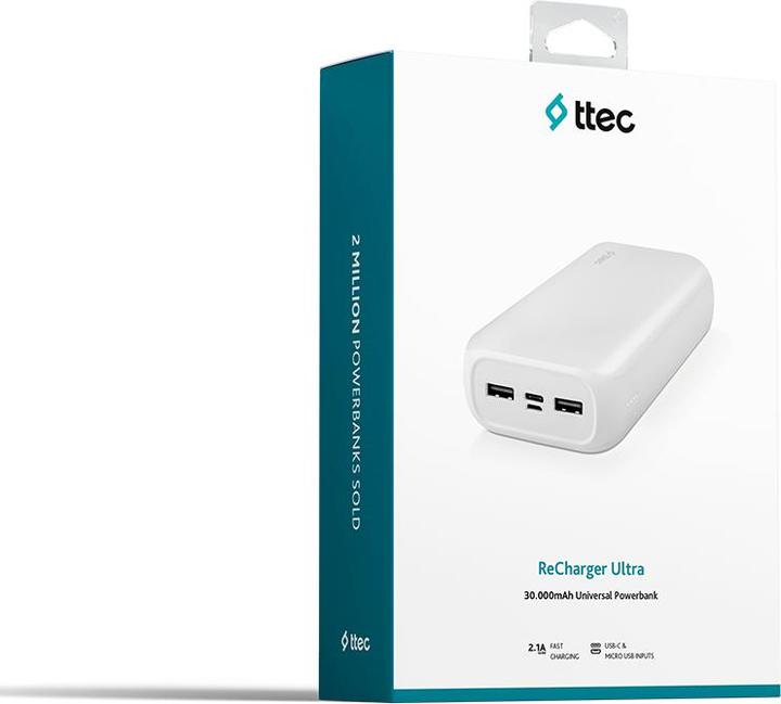 Produktbild Ttec T-Tec Power ReCharger Ultra 30.000 mAh PB,White (30000 mAh, 5 W)