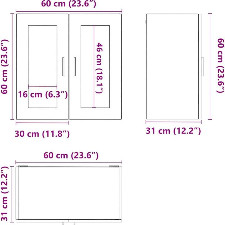 Immagine prodotto VidaXL Armadio a muro per cucina con anta in vetro Porto rovere fumé Armadio a muro per cucina (60 x 31 x 60 cm)