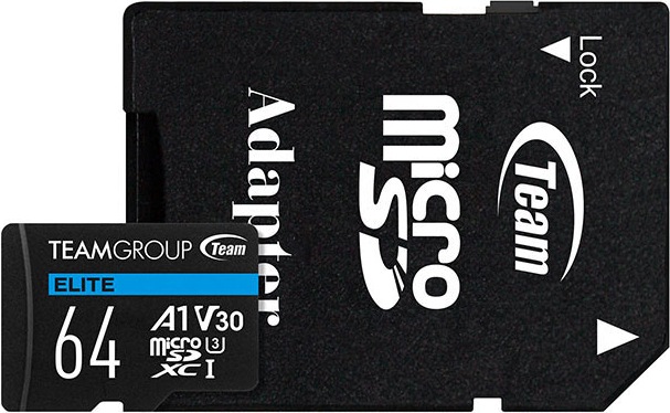 Image du produit Team Group Team ELITE A1 - Carte mémoire flash (adaptateur SD inclus) (64 Go, microSD, U3, UHS-I)