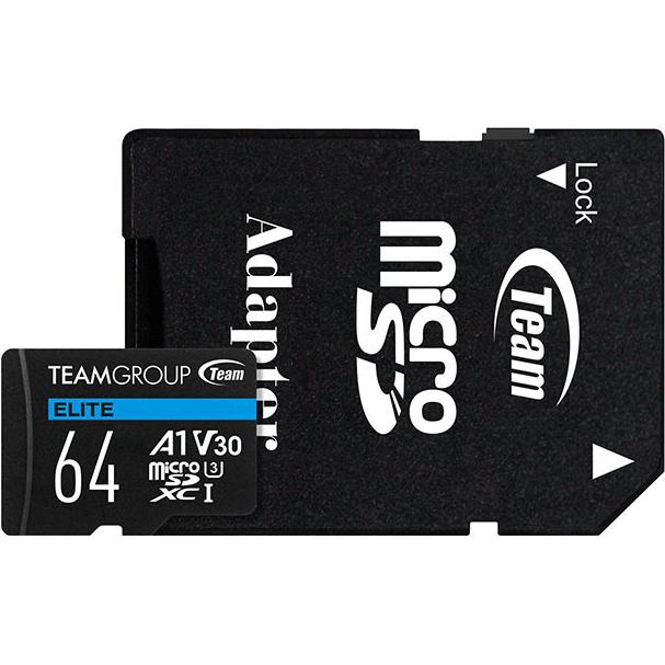 Thumbnail - Team Group Team ELITE A1 - Flash-Speicherkarte (SD-Adapter inbegriffen) (64 GB, microSD, U3, UHS-I), Speicherkarte, Schw...