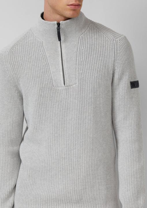 Produktbild s.Oliver Strickpullover Gerippter Baumwoll-Pullover mit Troyer-Kragen (L)