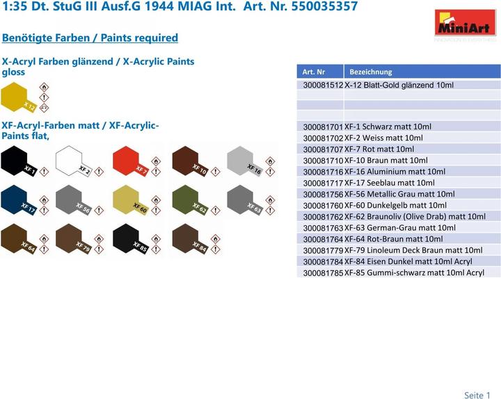 Produktbild 1:35 Dt. StuG III Ausf.G 1944 MIAG Int.