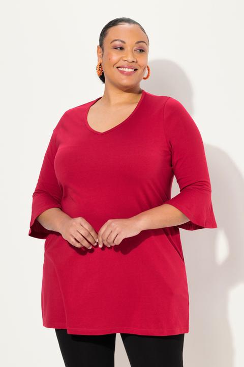 Actual product image Ulla Popken V-Neck Tulip Sleeve Knit A-line Pocket Tunic (50, 52)