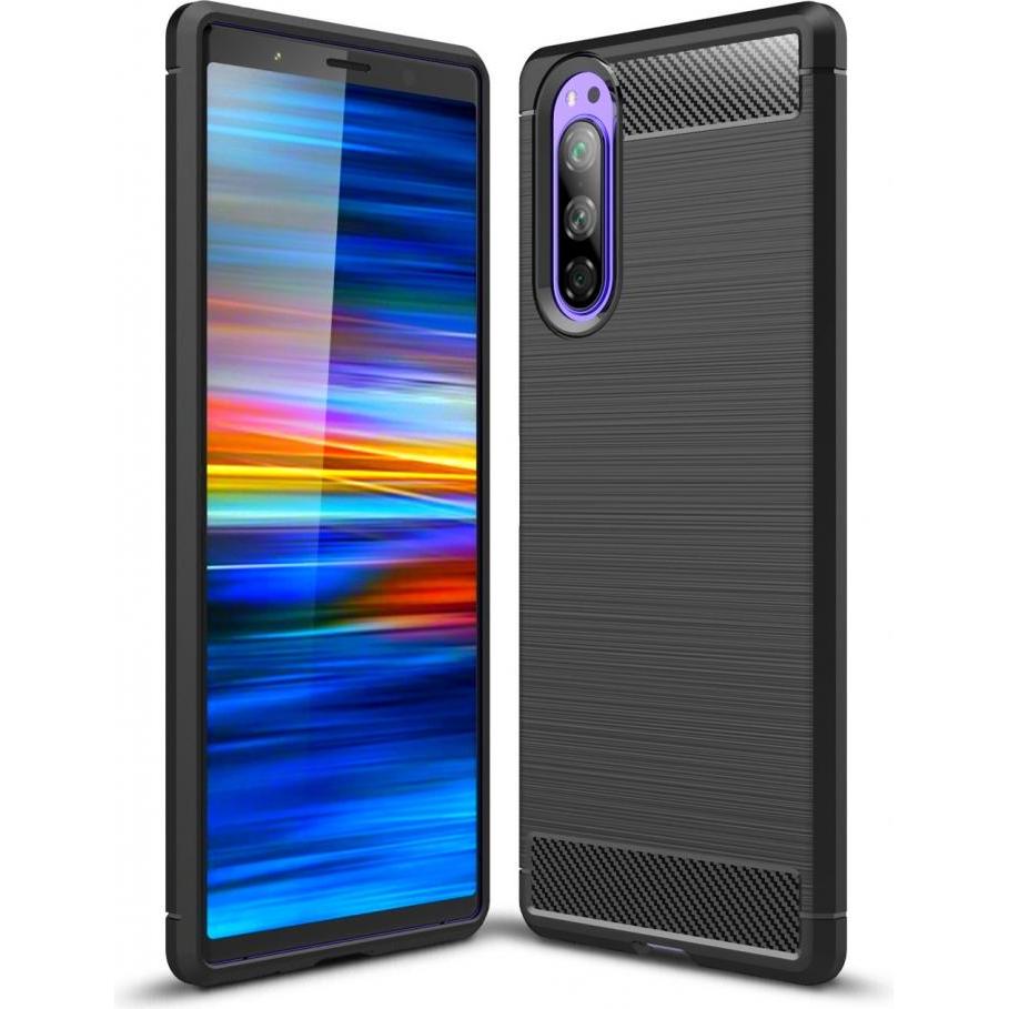 Screenguard Sony Xperia 5 Hülle Carbon Brushed Soft TPU (Sony Xperia 5), Smartphone Hülle, Schwarz