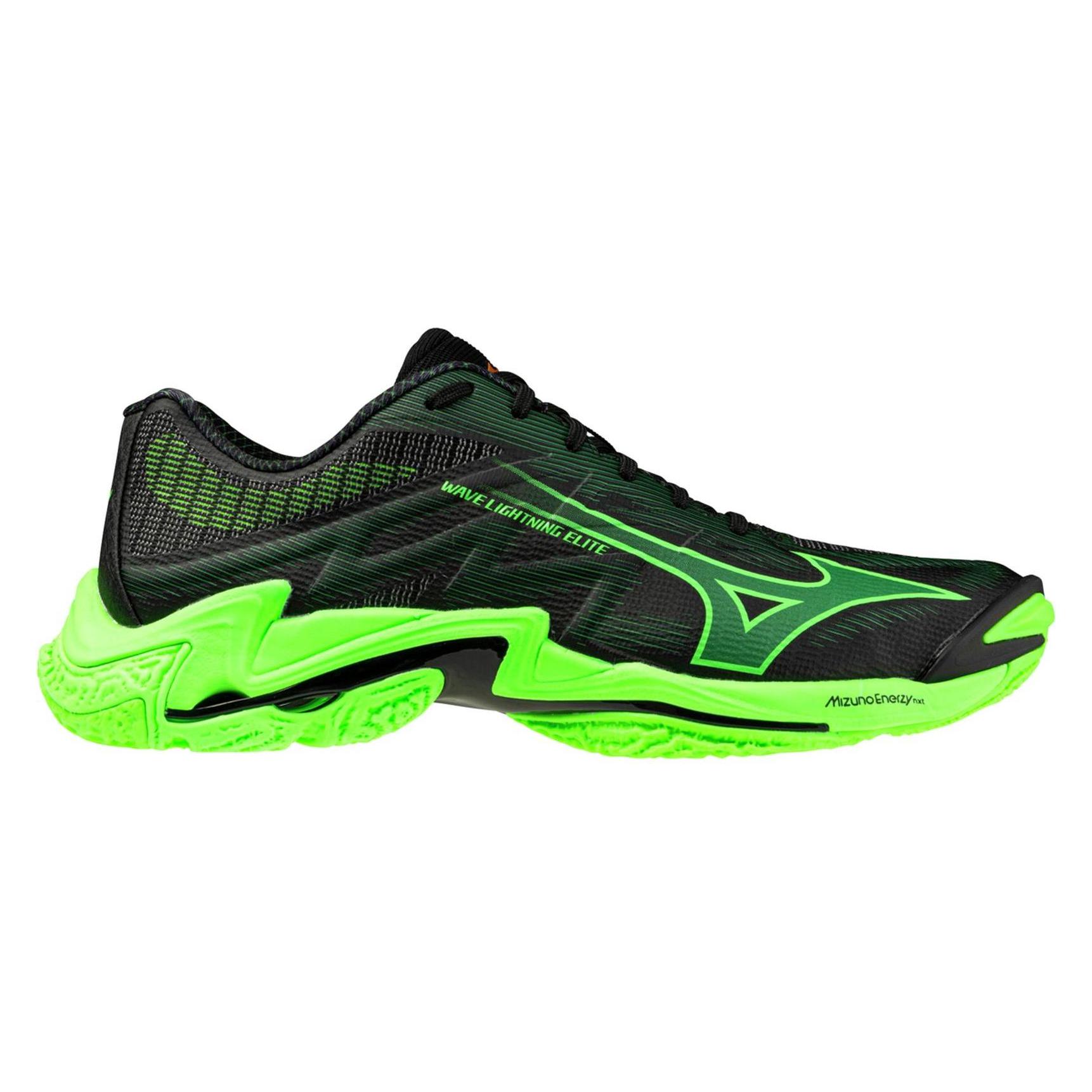 Mizuno, Unisex, Hallenschuhe, Wave Lightning Elite (43), Schwarz, Orange, Grün