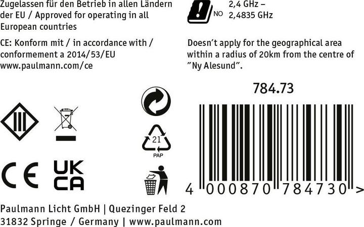 Valeurs nutritives et ingrédients Paulmann Télécommande Pro Strip