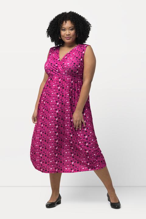 Produktbild Ulla Popken Jerseykleid, Punkte, A-Linie, V-Ausschnitt, ärmellos (60)