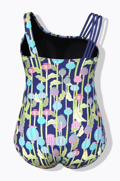 Actual product image Ulla Popken Thistle Stripe Split Strap Swimsuit (60)