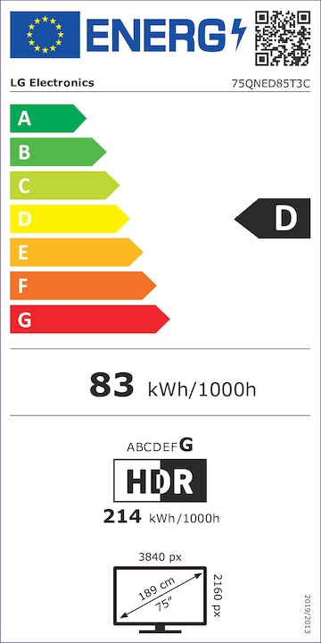 Label énergétique LG 75QNED85T3C (75", QNED85, LED, 4K, 2024)