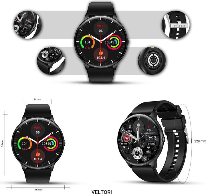 Actual product image Giewont Veltori VT160-1 Smartwatch, schwarzes Silikonarmband